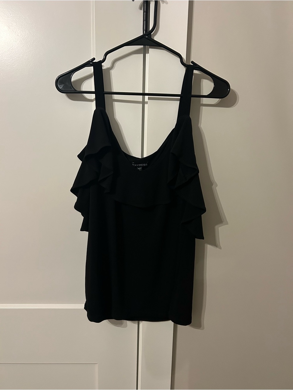 Express Black Cold-Shoulder Ruffle Camisole - Picture 2 of 5